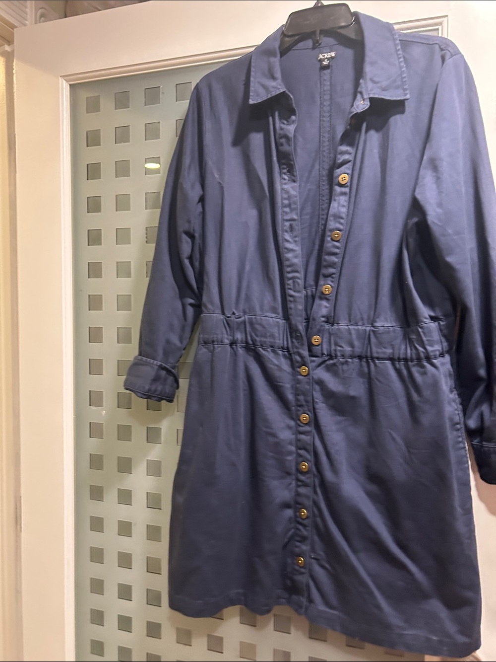 J. Crew Navy Button-Front Long Sleeve Shirt Dress (fits size L)